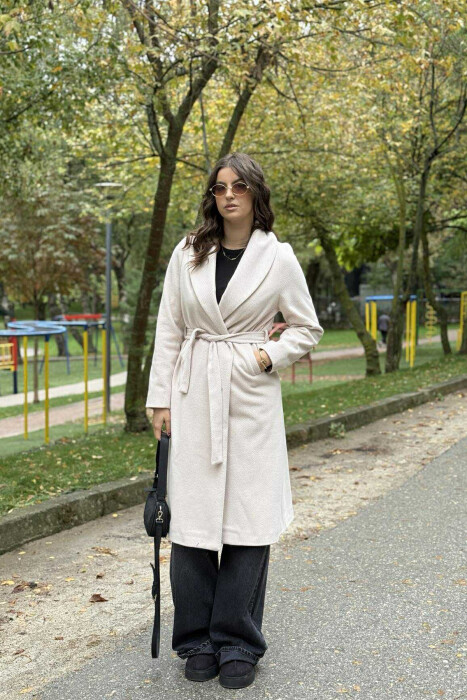 SIMPLE DESIGN LONG WOMEN COAT LIGHT BEIGE/BZHZB - 9