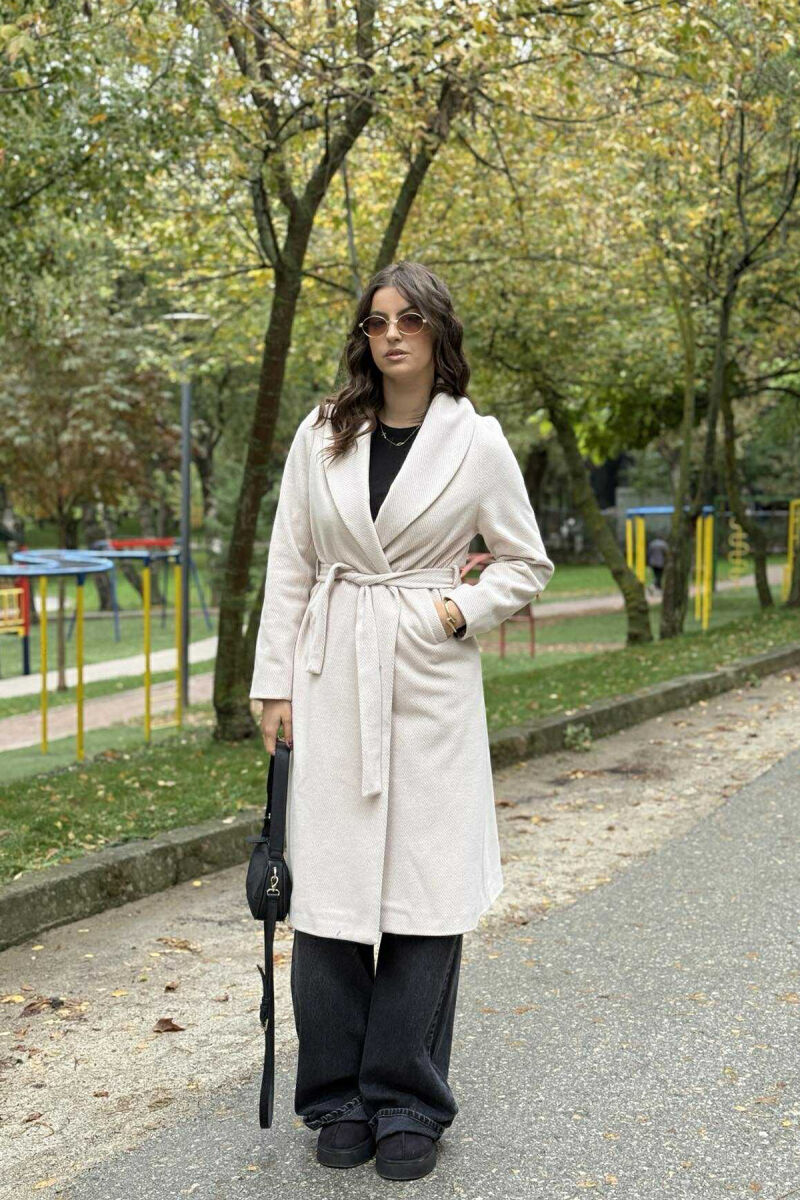 SIMPLE DESIGN LONG WOMEN COAT LIGHT BEIGE/BZHZB - 9