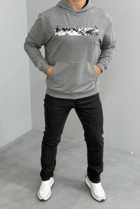 SIMPLE DESIGN ONE COLOR MEN HOODIE GREY/GRI - KLAUDIO FASHION