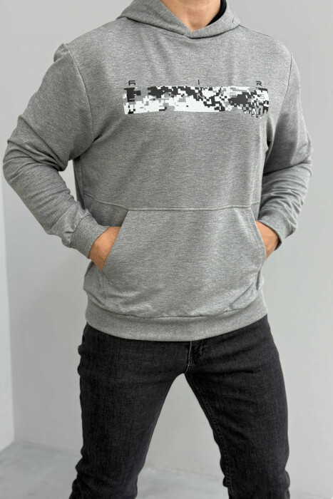 SIMPLE DESIGN ONE COLOR MEN HOODIE GREY/GRI - 3