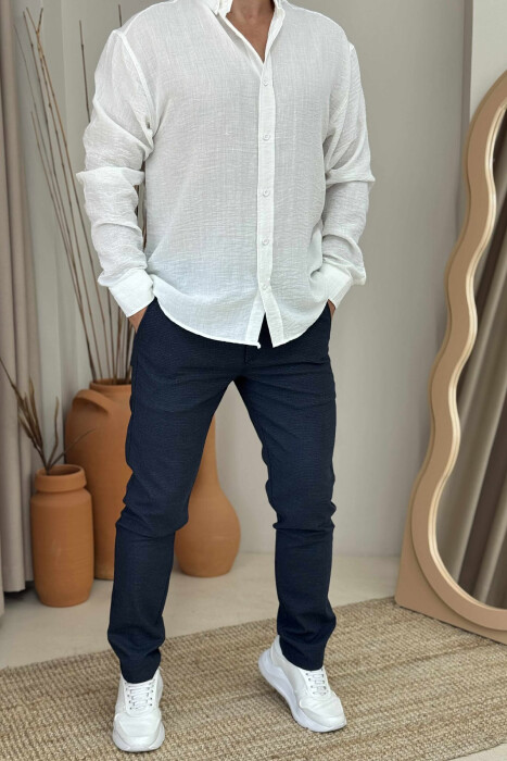 SIMPLE DESIGN ONE COLOR MEN PANTS DARK BLUE/BEE 