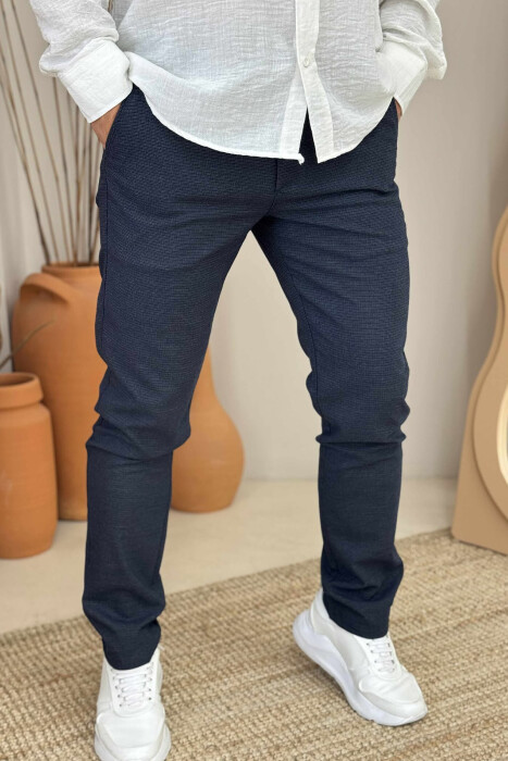SIMPLE DESIGN ONE COLOR MEN PANTS DARK BLUE/BEE - 3