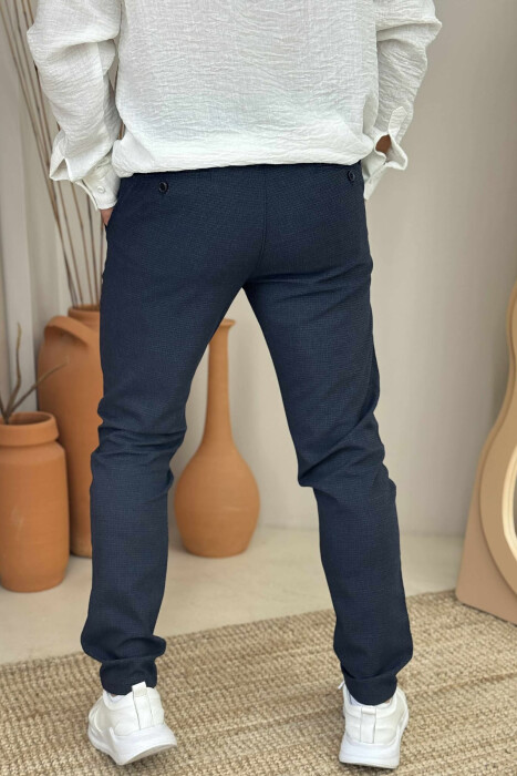 SIMPLE DESIGN ONE COLOR MEN PANTS DARK BLUE/BEE - 5
