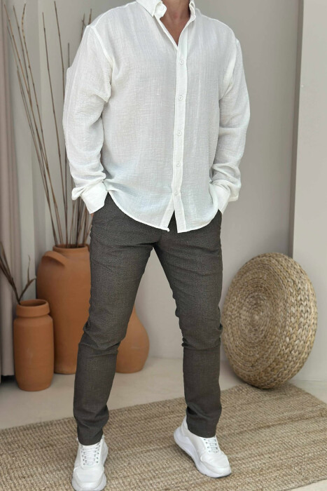 SIMPLE DESIGN ONE COLOR MEN PANTS DARK BROWN/KAE 