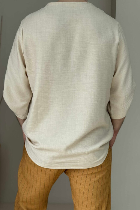 SIMPLE DESIGN ONE COLOR MEN T-SHIRT CREAM/KREM - 2