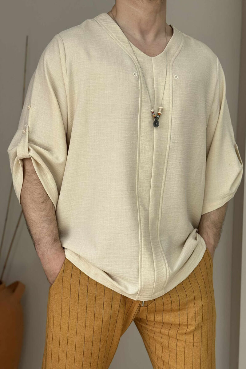 SIMPLE DESIGN ONE COLOR MEN T-SHIRT CREAM/KREM - 3