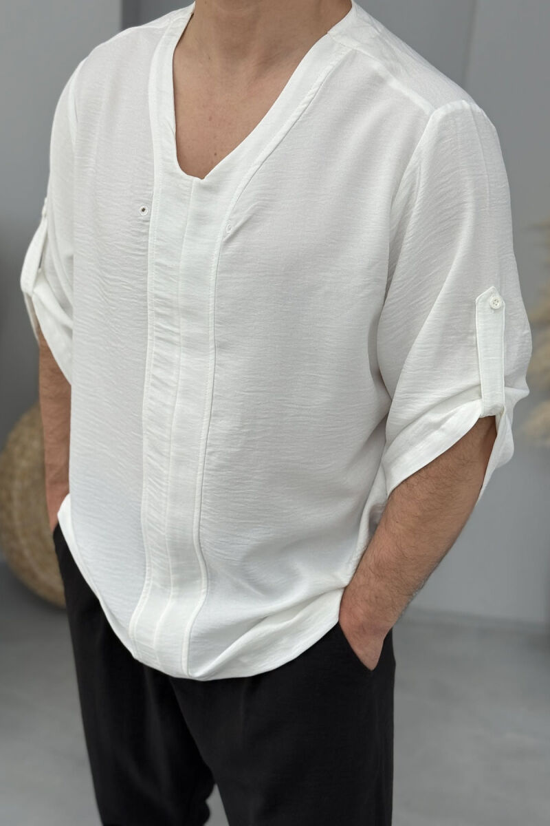 SIMPLE DESIGN ONE COLOR MEN T-SHIRT WHITE-E BARDHE - 3