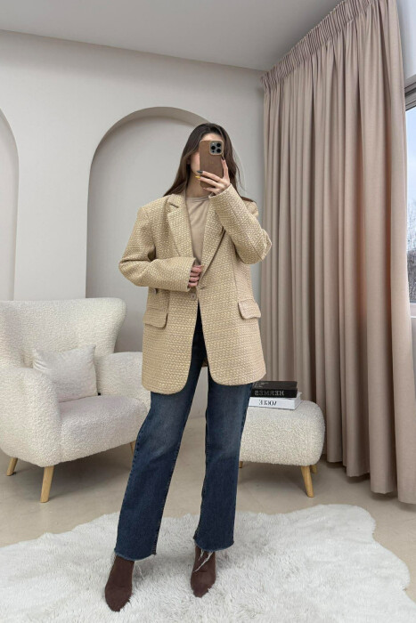SIMPLE DESIGN ONE COLOR WOMEN JACKET BEIGE/BEZHE - 3