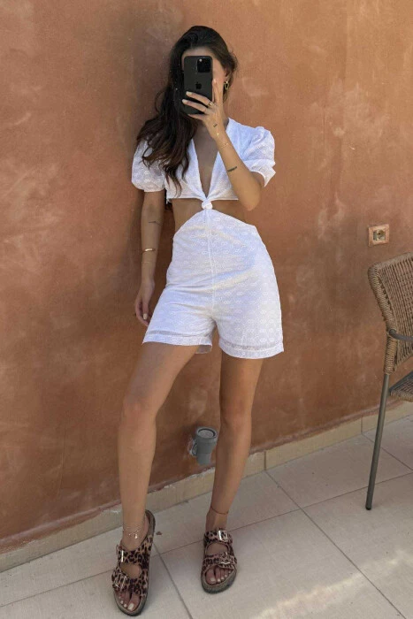 SIMPLE DESIGN ONE COLOR WOMEN JUMPSUIT WHITE-E BARDHE - 1
