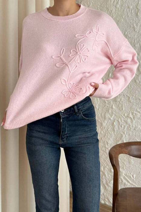SIMPLE DESIGN ONE COLOR WOMEN SWEATER PINK/ROZE - KLAUDIO FASHION