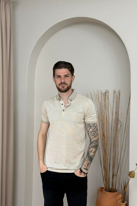 SIMPLE DESIGN POLO NECK MEN T-SHIRT BEIGE/BEZHE - KLAUDIO FASHION