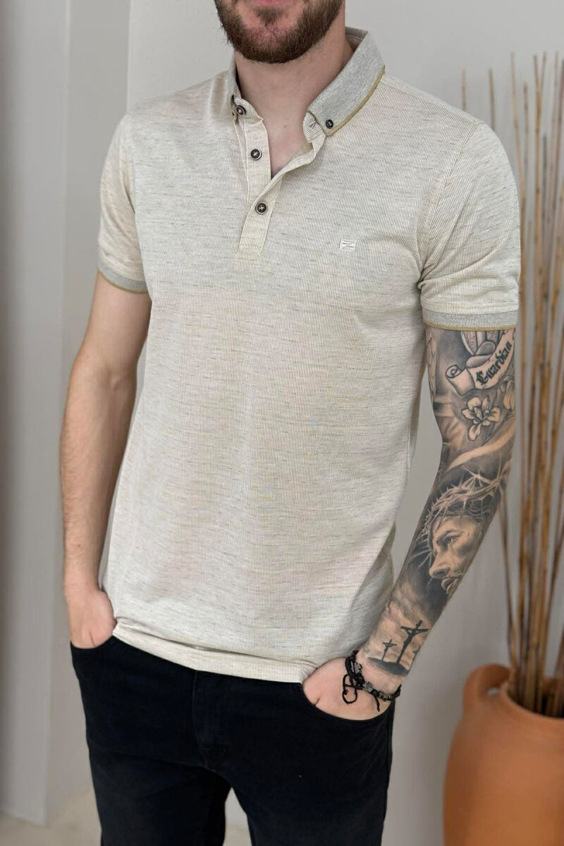 SIMPLE DESIGN POLO NECK MEN T-SHIRT BEIGE/BEZHE - 2