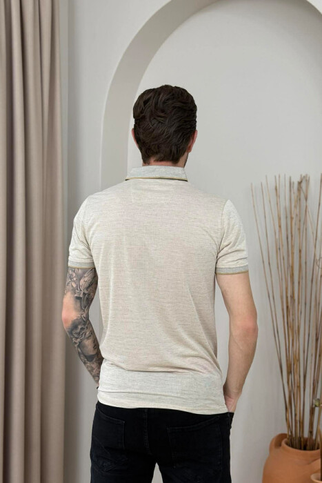 SIMPLE DESIGN POLO NECK MEN T-SHIRT BEIGE/BEZHE - 3