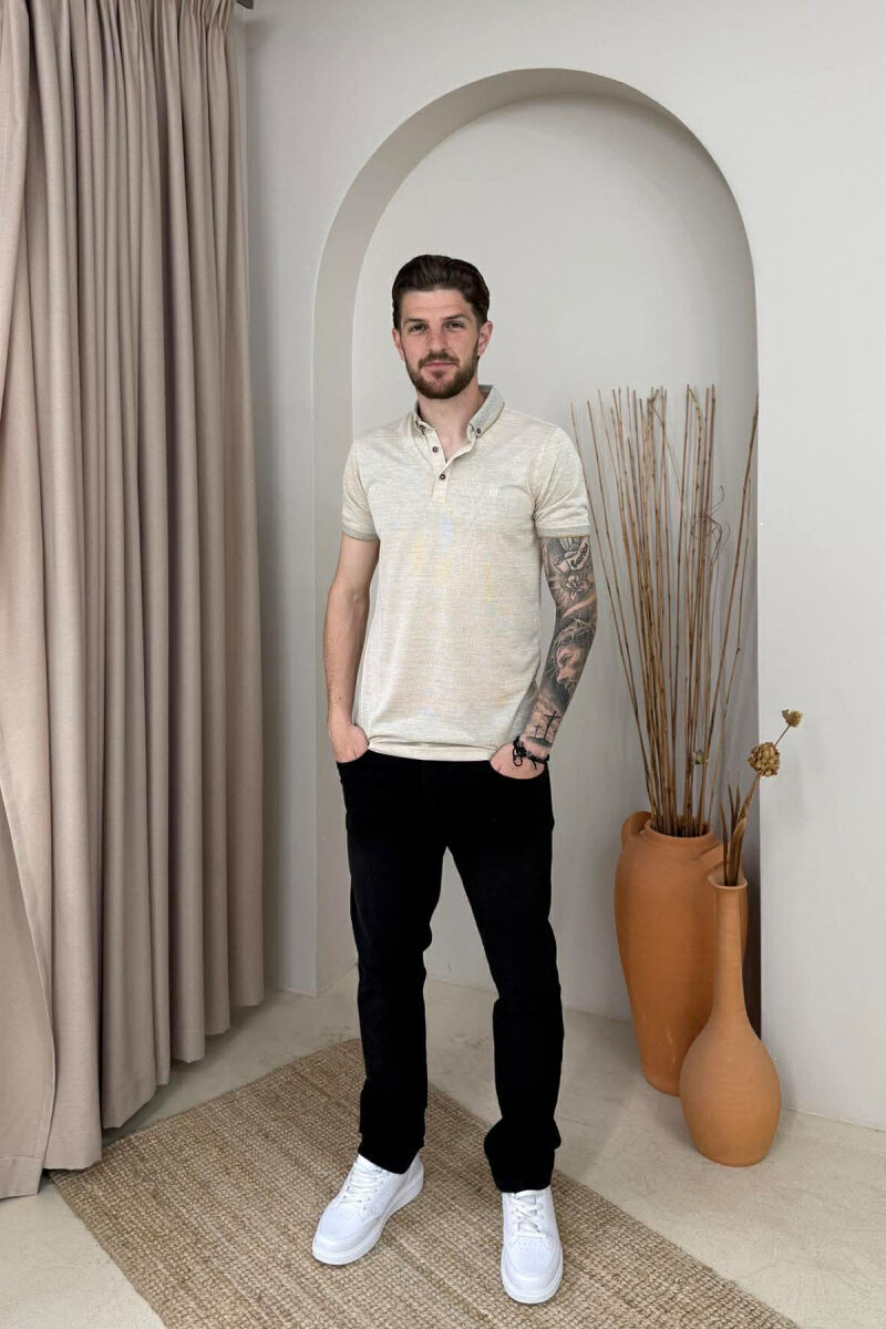 SIMPLE DESIGN POLO NECK MEN T-SHIRT BEIGE/BEZHE - 4