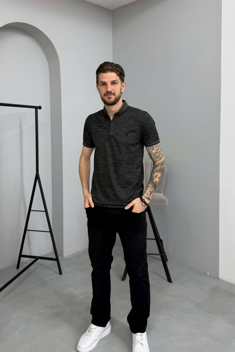 SIMPLE DESIGN POLO NECK MEN T-SHIRT BLACK/ E ZEZE - 3