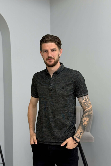 SIMPLE DESIGN POLO NECK MEN T-SHIRT BLACK/ E ZEZE 