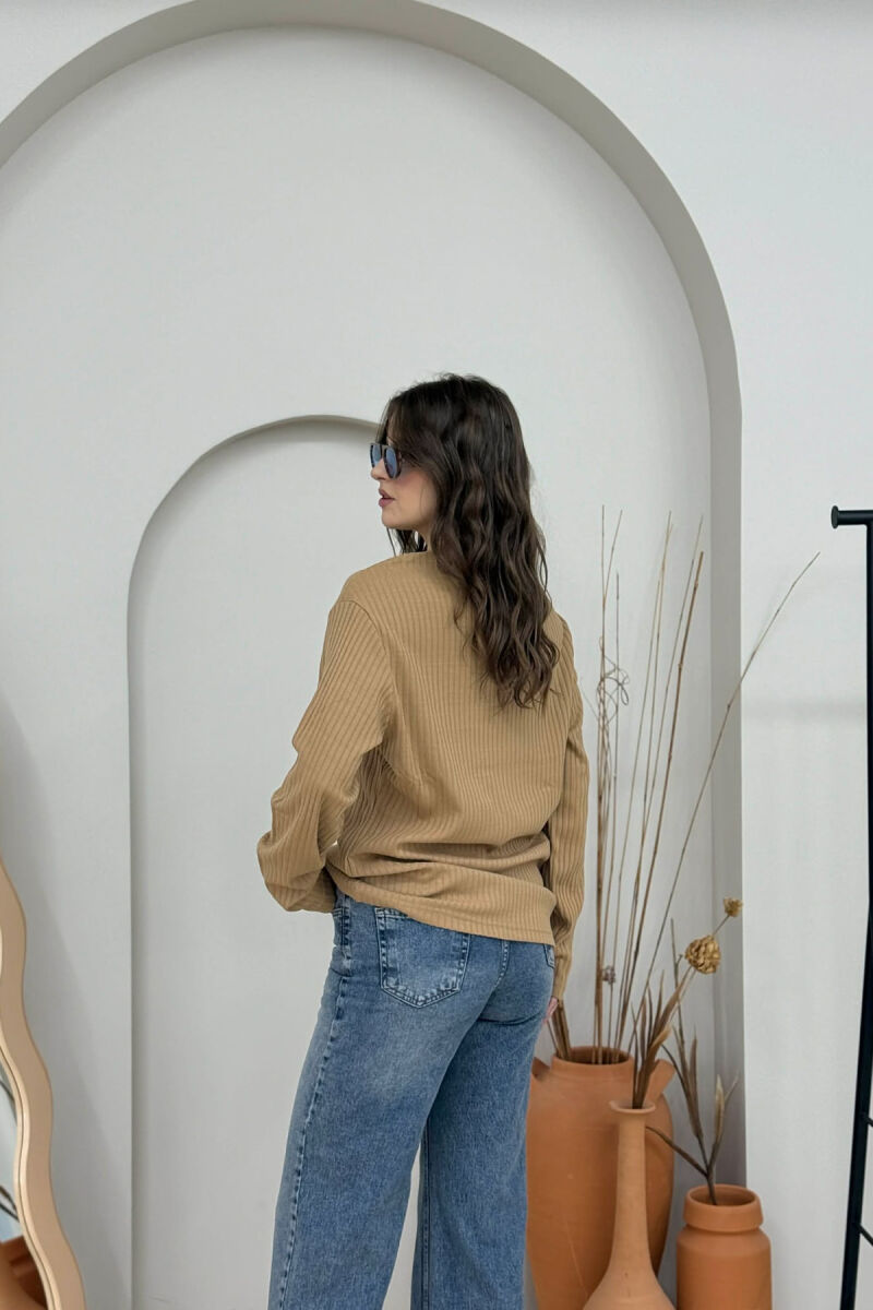 SIMPLE DESIGN ROUND NECK WOMEN SWEATER BROWN/KAFE - 3