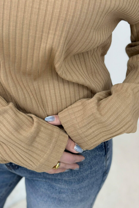 SIMPLE DESIGN ROUND NECK WOMEN SWEATER BROWN/KAFE - 5