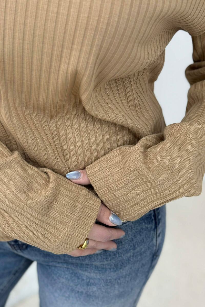 SIMPLE DESIGN ROUND NECK WOMEN SWEATER BROWN/KAFE - 5