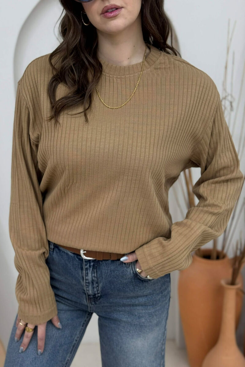 SIMPLE DESIGN ROUND NECK WOMEN SWEATER BROWN/KAFE - 6