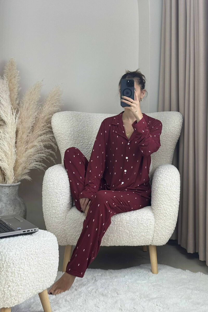 SIMPLE DESIGN SHIRT+TROUSERS WOMEN PYJAMAS BURGUNDY/VISHNJE - 3