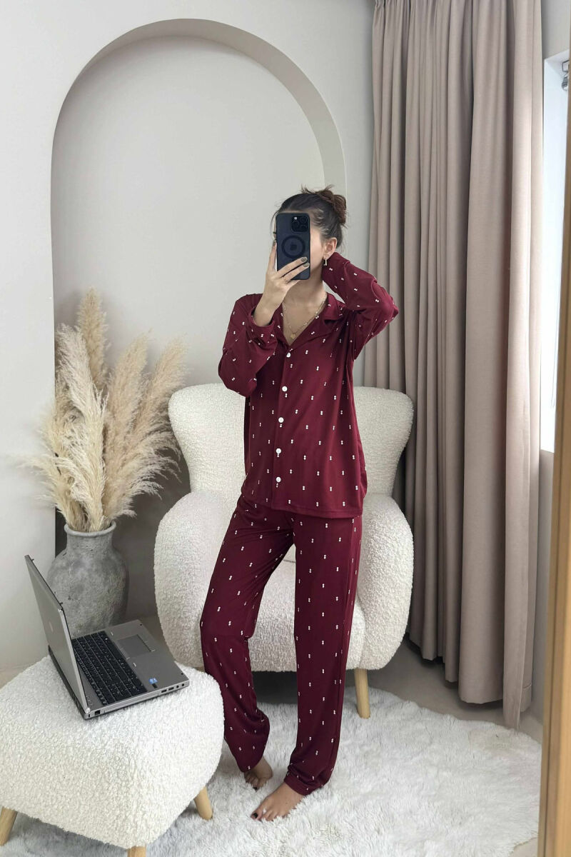 SIMPLE DESIGN SHIRT+TROUSERS WOMEN PYJAMAS BURGUNDY/VISHNJE - 1
