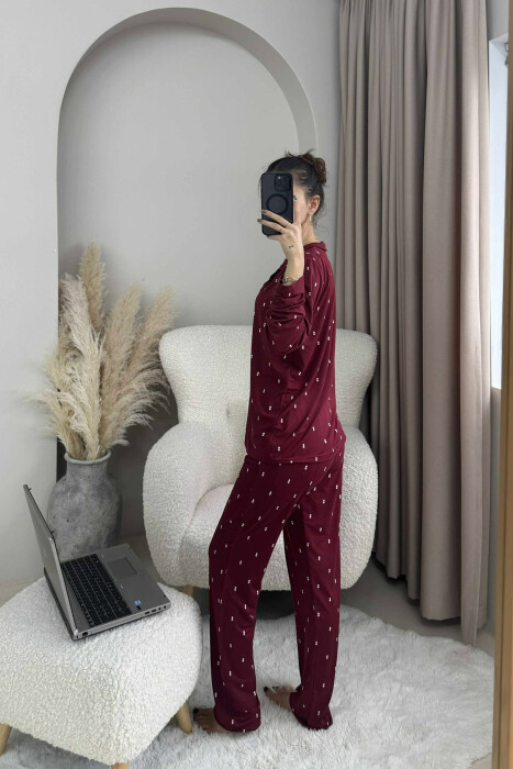 SIMPLE DESIGN SHIRT+TROUSERS WOMEN PYJAMAS BURGUNDY/VISHNJE - 2