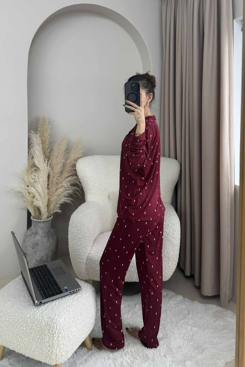 SIMPLE DESIGN SHIRT+TROUSERS WOMEN PYJAMAS BURGUNDY/VISHNJE - 2