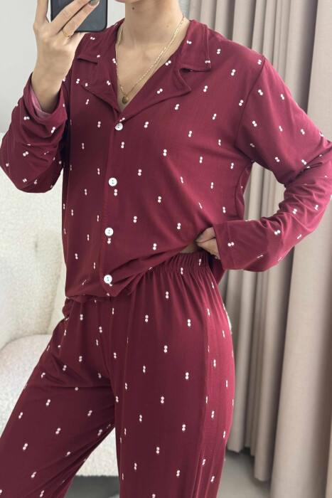 SIMPLE DESIGN SHIRT+TROUSERS WOMEN PYJAMAS BURGUNDY/VISHNJE - 4