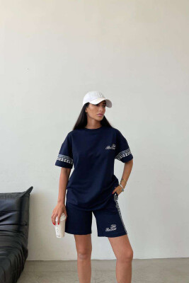 SIMPLE DESIGN SHORTS+T-SHIRT WOMEN SET DARK BLUE/BEE 