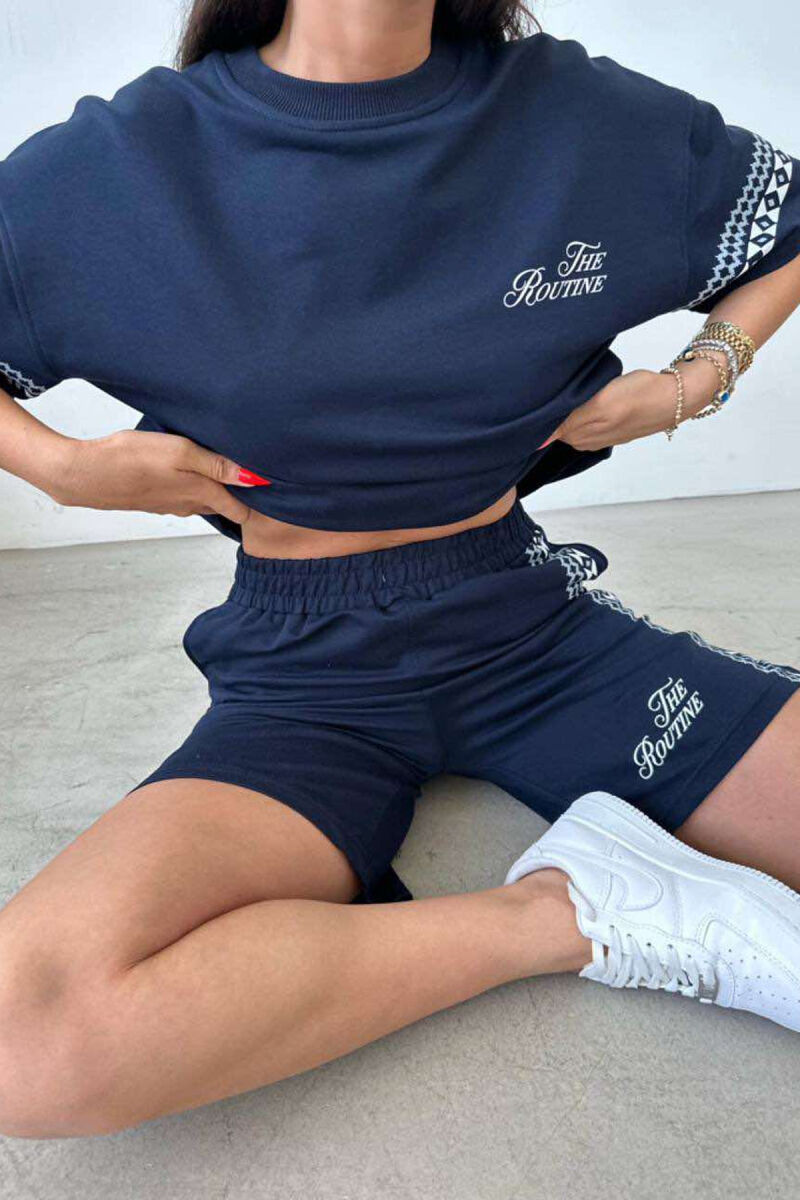 SIMPLE DESIGN SHORTS+T-SHIRT WOMEN SET DARK BLUE/BEE - 2