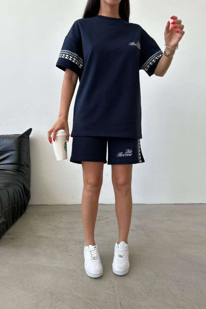 SIMPLE DESIGN SHORTS+T-SHIRT WOMEN SET DARK BLUE/BEE - 3