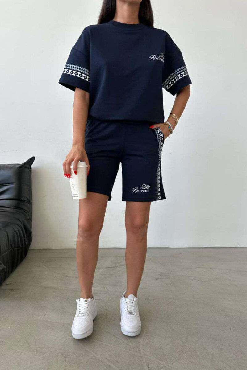 SIMPLE DESIGN SHORTS+T-SHIRT WOMEN SET DARK BLUE/BEE - 4