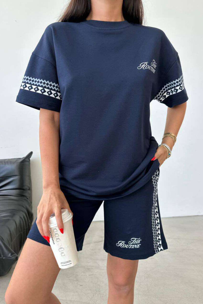 SIMPLE DESIGN SHORTS+T-SHIRT WOMEN SET DARK BLUE/BEE - 5