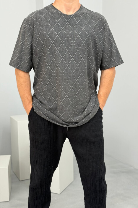 SIMPLE DESIGNED MEN T-SHIRT DARK GREY/GEE - 1