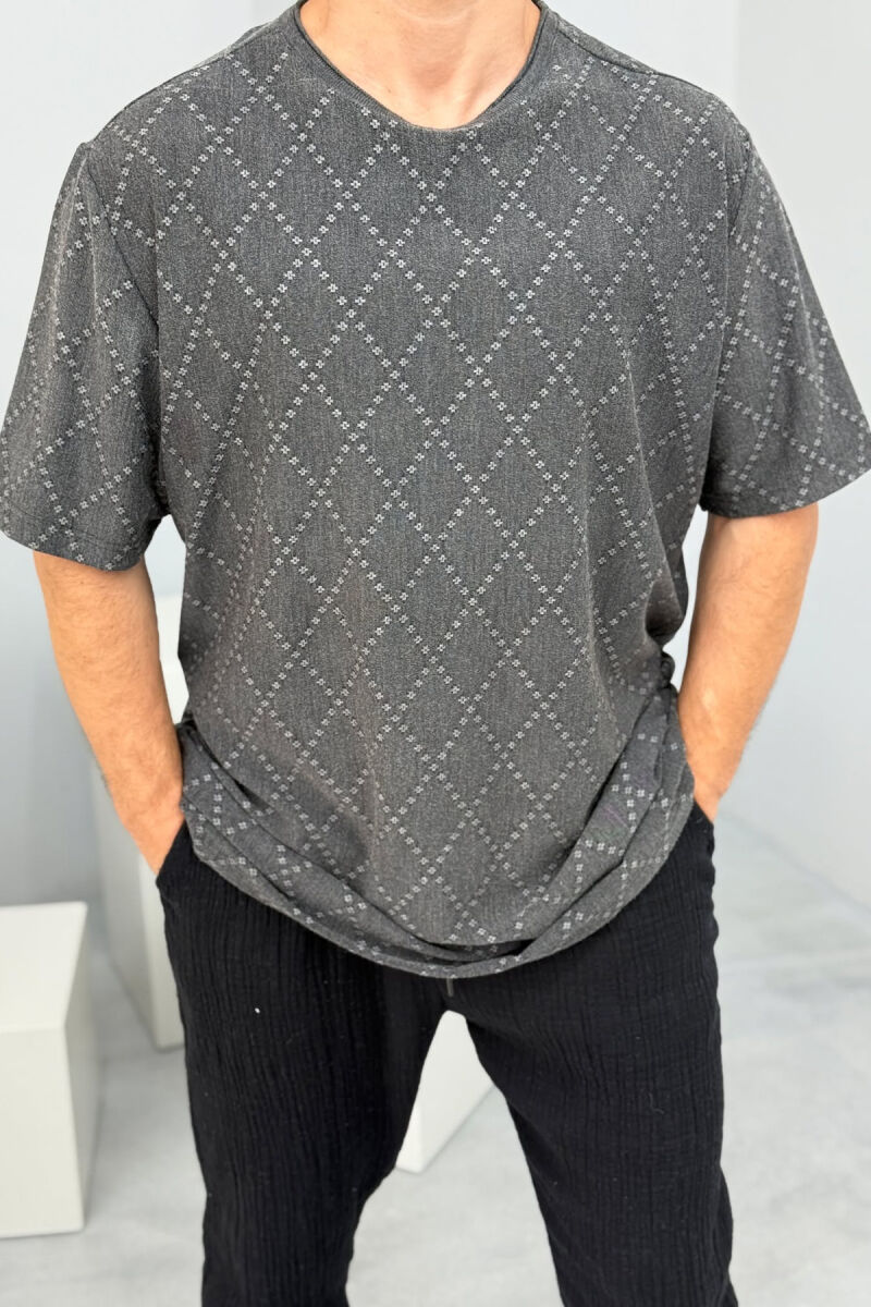 SIMPLE DESIGNED MEN T-SHIRT DARK GREY/GEE - 2