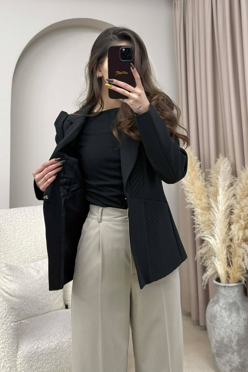 SIMPLE DESIGNED ONE COLOR WOMEN JACKET BLACK/ E ZEZE - 2