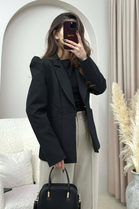 SIMPLE DESIGNED ONE COLOR WOMEN JACKET BLACK/ E ZEZE - 3
