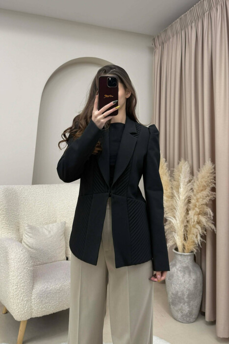 SIMPLE DESIGNED ONE COLOR WOMEN JACKET BLACK/ E ZEZE - 5