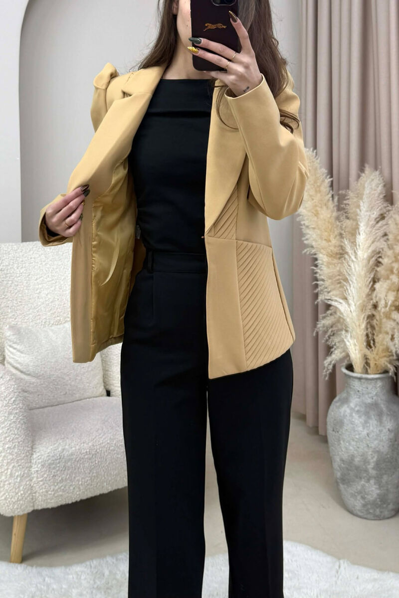 SIMPLE DESIGNED ONE COLOR WOMEN JACKET DARK BEIGE/BEZHE ERRET - 2