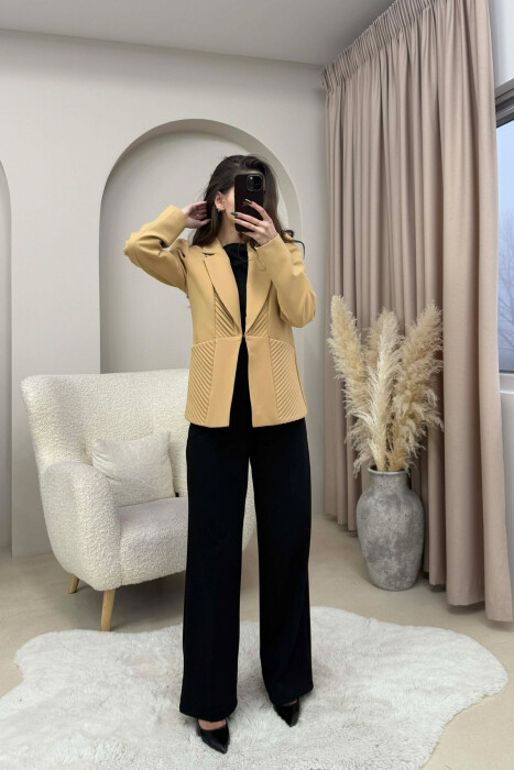 SIMPLE DESIGNED ONE COLOR WOMEN JACKET DARK BEIGE/BEZHE ERRET - 4