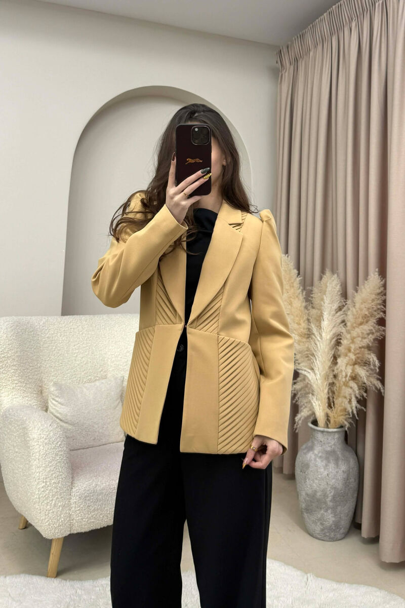 SIMPLE DESIGNED ONE COLOR WOMEN JACKET DARK BEIGE/BEZHE ERRET - 5
