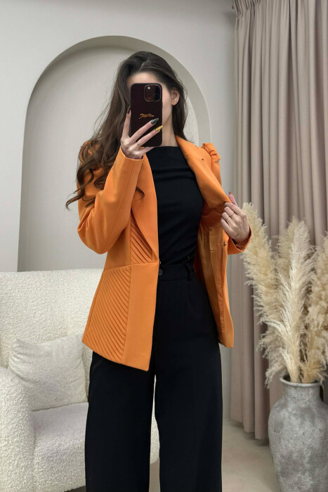 SIMPLE DESIGNED ONE COLOR WOMEN JACKET ORANGE/PORTOKALLI - 5