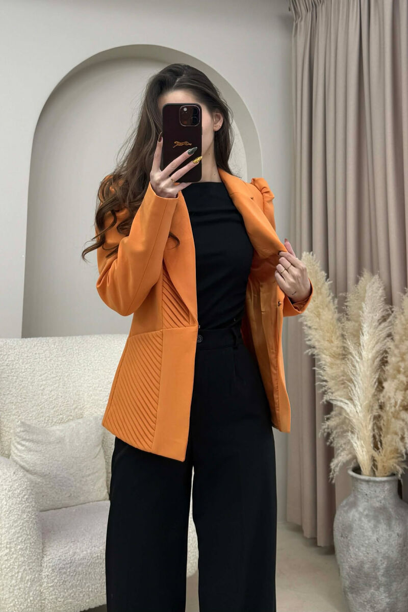 SIMPLE DESIGNED ONE COLOR WOMEN JACKET ORANGE/PORTOKALLI - 5