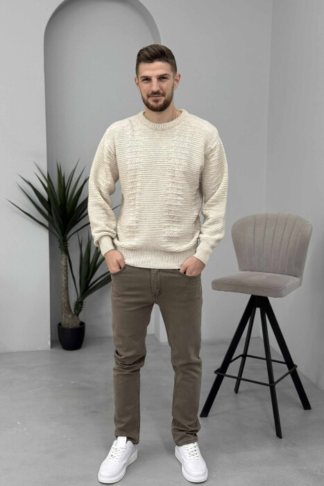 SIMPLE DESING KNITTED MEN SWEATER CREAM/KREM 