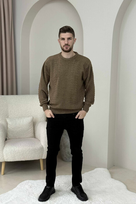 SIMPLE DESING KNITTED MEN SWEATER DARK BROWN/KAE 