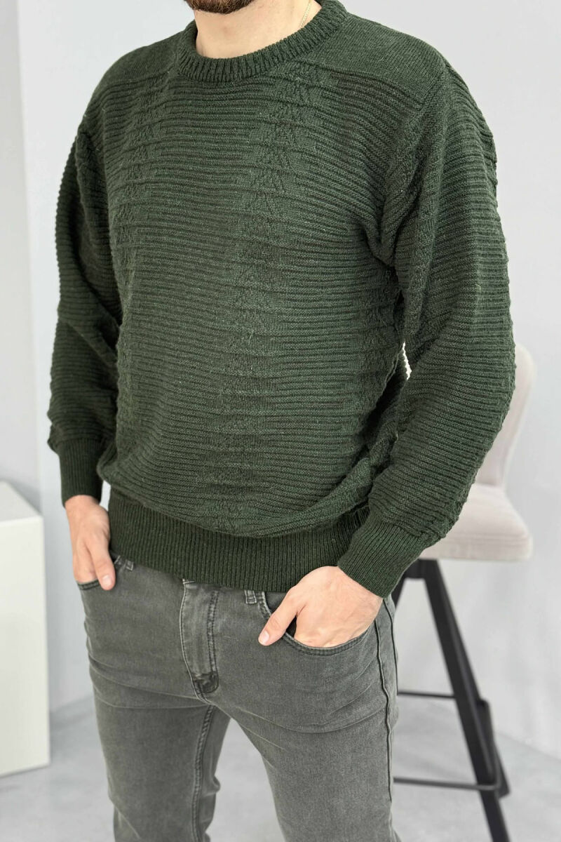 SIMPLE DESING KNITTED MEN SWEATER DARK GREEN/JEE - 3