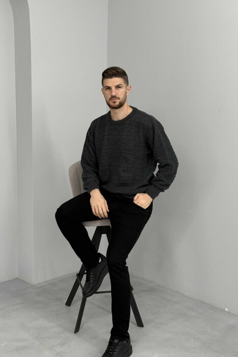 SIMPLE DESING KNITTED MEN SWEATER DARK GREY/GEE 