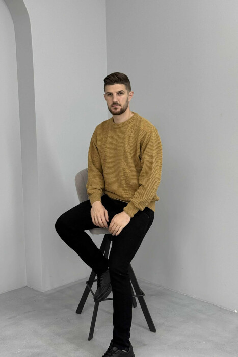SIMPLE DESING KNITTED MEN SWEATER MUSTARD/MUSTARDE 