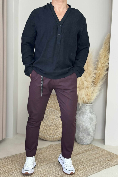 SIMPLE DETAIL MEN PANTS BURGUNDY/VISHNJE - 1